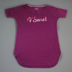 VS Victoria's Secret Sleep Shirt Purple Heather V-Neck Logo Size XS